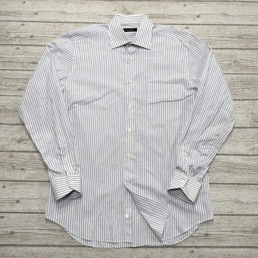 Canali Dress Shirt Men's 16/41 Blue White Striped Long Sleeve Button Down Italy